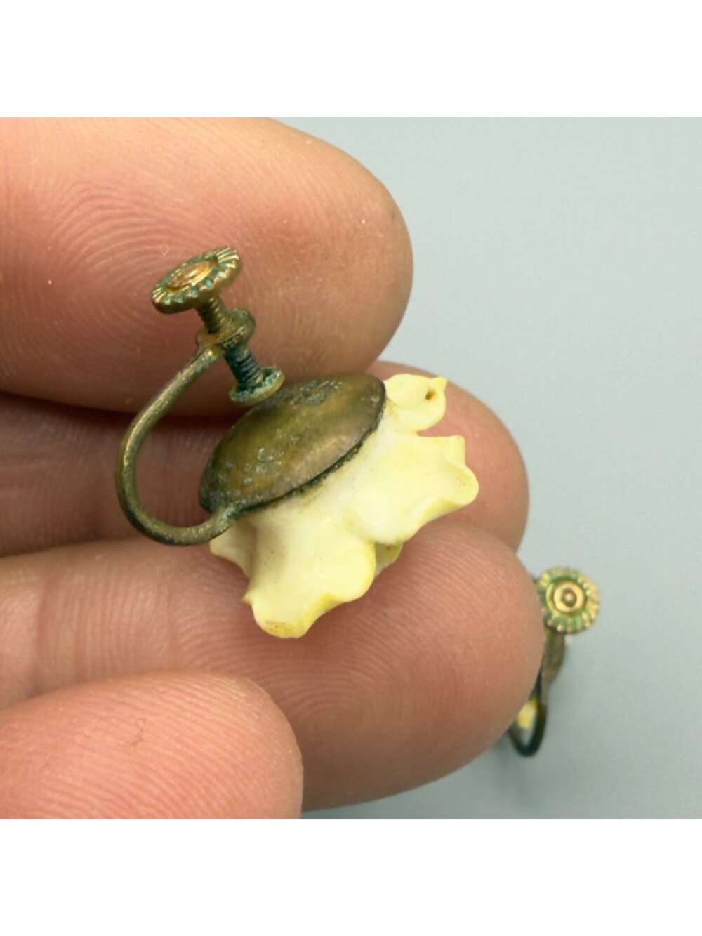 Vintage Denton England Blue Yellow Porcelain Flower Cluster Earrings Set of 2 - Picture 6 of 14